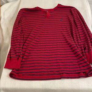 Nautica Red and Navy Striped Long-Sleeve Henley